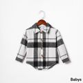 Family Matching Black and White Plaid Lapel Button Down Long-sleeve Shirts Black/White