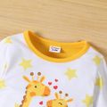 Baby Girl Cartoon Giraffe Family and Letter Print Yellow Star Pattern Long-sleeve Jumpsuit Yellow
