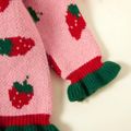 Toddler Girl Fruit Strawberry Pattern Ruffled Button Design Sweater Jacket Pink