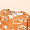 3pcs Baby Girl All Over Cloud and Letter Print Brown Long-sleeve Pullover with Trousers Set Brown