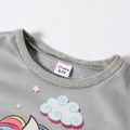 2-piece Kid Girl Unicorn Cloud Print Pullover Sweatshirt and Heart Print Pants Casual Set Grey
