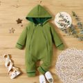 Baby Solid Thickened Long-sleeve Hooded Zip Jumpsuit Green