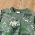 2pcs Dinosaur Allover Long-sleeve Army Green Pullover Top and Dark Blue Pants Toddler Set Army green