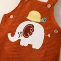 Baby Boy Cartoon Elephant Pattern Brown Sleeveless Corduroy Overalls Brown