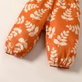 Baby Girl All Over Leaves Print Ruffle Button Design Overalls Orange