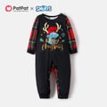 Smurfs Family Matching Christmas Antler Print Top and Plaid Pants Pajamas  Sets Black image 5