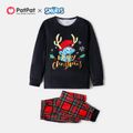 Smurfs Family Matching Christmas Antler Print Top and Plaid Pants Pajamas  Sets Black image 2
