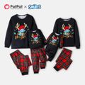 Smurfs Family Matching Christmas Antler Print Top and Plaid Pants Pajamas  Sets Black image 1