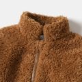 Brown Solid Thickened Fleece Long-sleeve Zip Placket Stand Collar Jackets for Mom and Me Brown