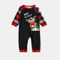 Christmas Reindeer and Letter Print Plaid Raglan Family Matching Long-sleeve Pajamas Sets(Flame Resistant) Black/White/Red