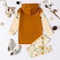2-piece Kid Girl Floral Print Colorblock Hoodie Sweatshirt and Elasticized Pants Set Apricot image 2