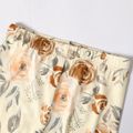 2-piece Kid Girl Floral Print Colorblock Hoodie Sweatshirt and Elasticized Pants Set Apricot image 5