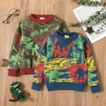 Dinosaur Allover Color Block Long-sleeve Army Green or Blue Toddler Sweater Top Blue