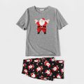 Christmas Santa Print Grey Family Matching Short-sleeve Pajamas Sets (Flame Resistant) Grey