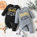 Baby Boy Letter Print Solid Waffle Long-sleeve Jumpsuit Grey image 1