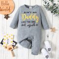 Baby Boy Letter Print Solid Waffle Long-sleeve Jumpsuit Grey image 2