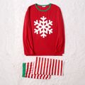 Christmas Snowflake Pattern Red Stripe Family Matching Long-sleeve Pajamas Sets(Flame Resistant) Red