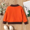 Letter and Dinosaur Print  Color Block Lapel Collar Long-sleeve Yellow or Orange or Blue Toddler Sweater Top Orange