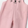 Toddler Girl Cat Embroidered Solid Color Overalls Pink image 5
