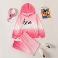2-piece Kid Girl Letter Print Gradient Color Hoodie Sweatshirt and Pants Set Pink