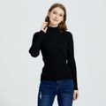 Minimalist High Collar Long-sleeve Black Sweater Black