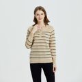 Khaki Stripe Half Button Long-sleeve Sweater Khaki