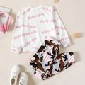 2-piece Kid Girl Letter Print White Sweatshirt and Camouflage Print Pants Set White