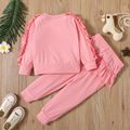 2-piece Toddler Girl 100% Cotton Ruffled Pink Pullover Sweatshirt and Pants Set Pink