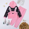2-piece Kid Girl Animal Rabbit Stars Print Hoodie Sweatshirt and Pink Pants Set Pink
