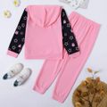 2-piece Kid Girl Animal Rabbit Stars Print Hoodie Sweatshirt and Pink Pants Set Pink