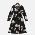 Allover Floral Print Long-sleeve Belted Dress for Mom and Me Black image 2