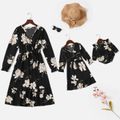 Allover Floral Print Long-sleeve Belted Dress for Mom and Me Black image 1