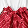 2-piece Kid Girl Striped Bowknot Belted Peplum Long-sleeve Top and Straight Pants Set Red