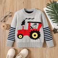 Vehicle and Stripe Print Color Block Long-sleeve Grey or Blue Toddler Sweater Top Grey