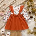 Toddler Girl Floral Print Ruffled Faux-two Long-sleeve Dress Brown