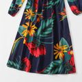 Family Matching All Over Plants Print Long-sleeve Dresses and Raglan-sleeve T-shirts Sets Multi-color
