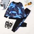 2-piece Kid Boy Color block Allover Print Sweatshirt and Pants Casual Set Black