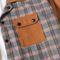 Plaid Splicing Brown Long-sleeve Lapel Snap-up Shirt Jacket for Mom and Me Brown