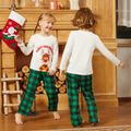 Christmas Reindeer and Letter Print Family Matching Long-sleeve Plaid Pajamas Sets (Flame Resistant) Green/White image 4