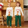 Christmas Reindeer and Letter Print Family Matching Long-sleeve Plaid Pajamas Sets (Flame Resistant) Green/White image 5