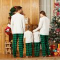 Christmas Reindeer and Letter Print Family Matching Long-sleeve Plaid Pajamas Sets (Flame Resistant) Green/White image 3
