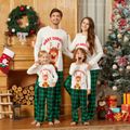 Christmas Reindeer and Letter Print Family Matching Long-sleeve Plaid Pajamas Sets (Flame Resistant) Green/White image 1