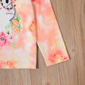 Easter 2-piece Kid Girl Cute Rabbit Print Tie Dyed Long-sleeve Tee and Carrot Patchwork Denim Jeans Set Orange