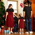 Black Splice Red Plaid Family Matching Sets（Midi Dresses and Short-sleeve T-shirts） Black