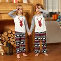 Christmas Plaid Reindeer Print Family Matching Grey Raglan Long-sleeve Pajamas Sets (Flame Resistant) Light Grey