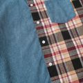 Blue Corduroy Splicing Plaid Long-sleeve Shirts for Dad and Me BLUE