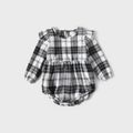 Plaid Print Button Half Placket Long-sleeve Belted Dress for Mom and Me Black/White
