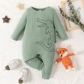 Baby Girl Cartoon Animal Print Solid Ribbed Long-sleeve Jumpsuit Light Green