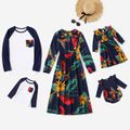 Family Matching All Over Plants Print Long-sleeve Dresses and Raglan-sleeve T-shirts Sets Multi-color