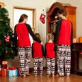 Christmas Antlers and Letter Print Family Matching Raglan Long-sleeve Pajamas Sets (Flame Resistant) redblack